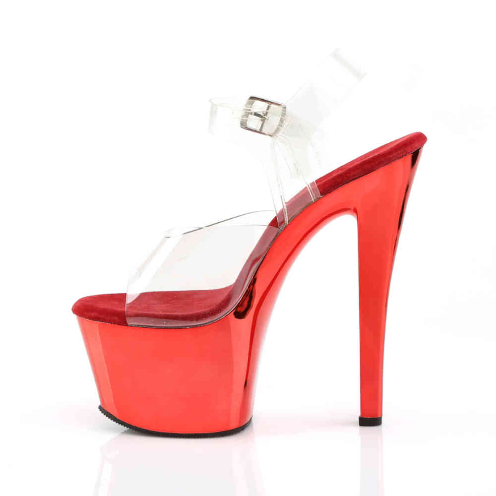 Pleaser - SKY308 Sandale à bride à la cheville, Pole dance chaussures - Chaussures de pole dance - Rouge/Transparent Product image